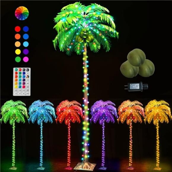 6FT Colorful Lighted Palm Trees Multi Color Artificial Palm Tree Lights Remote